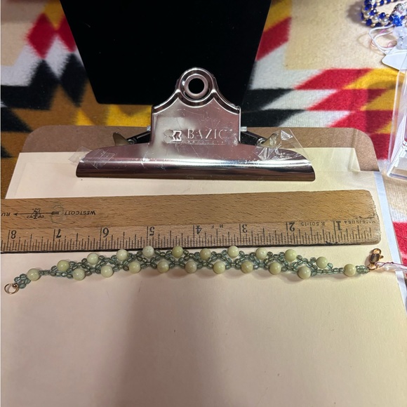 Hand crafted beaded bracelet yellow jasper stones and green preciosa crystals - Picture 3 of 5